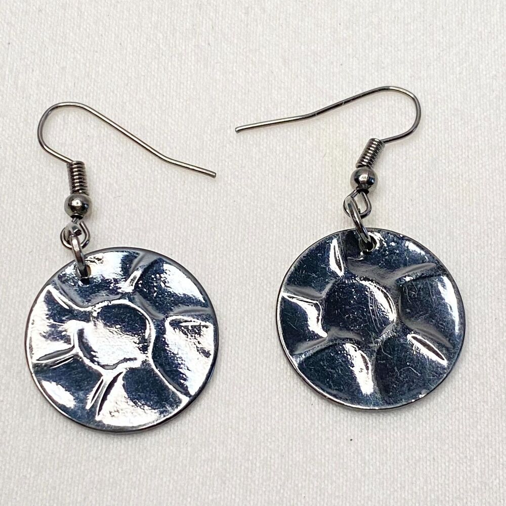 💎Gunmetal Hammered Disc Dangle Drop Earrings Boho Link Unisex Trendy Costume